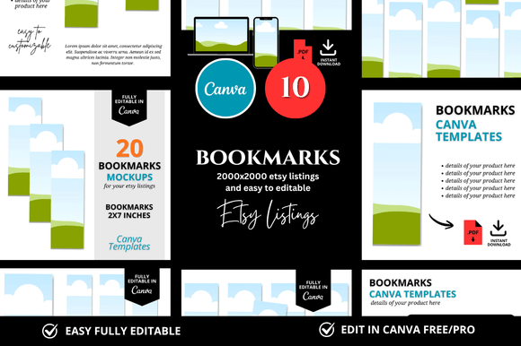 10 Bookmark Etsy Mockup & Listing Bundle: Save Time, Elevate Your Digital Shop