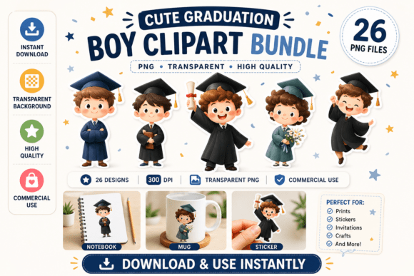 26 Cute Watercolor Graduate Boy Clipart