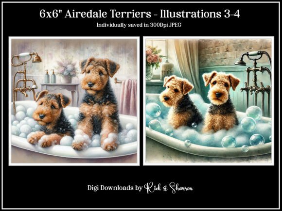 Airedale Terriers Illustrations 1–4 JPEG: Empowering Creative Professionals with Commercial-Ready Canine Art