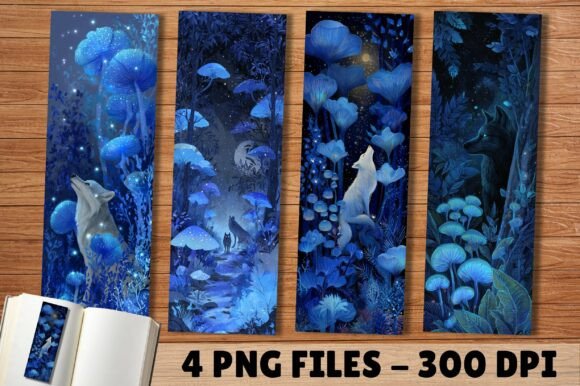 Blue Magic Mushroom Wolf Art Bookmark: A Thoughtful Digital Design for Readers and Creators