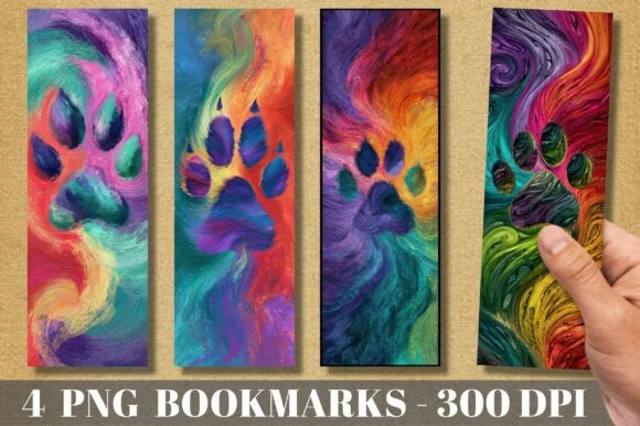 Colorful Oil Paint Paw Print Bookmark