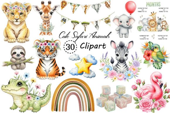 Cute Safari Animals PNG Clipart