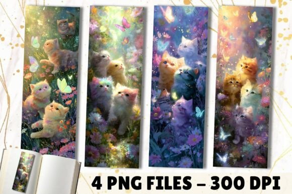 Cute Watercolor Fluffy Kittens Bookmark