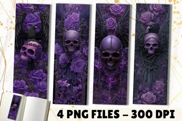 Dark Raven Crow Purple Skull Bookmark