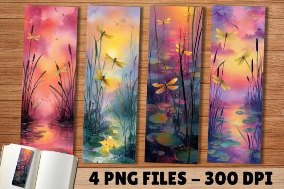 Dragonfly Pond Sunset Aesthetic Bookmark