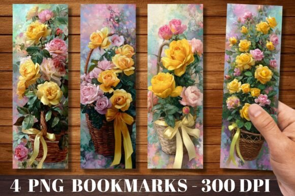 Floral Basket Yellow Rose PNG Bookmark