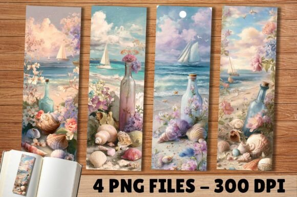Floral Beach Sailboat Bottle Bookmark