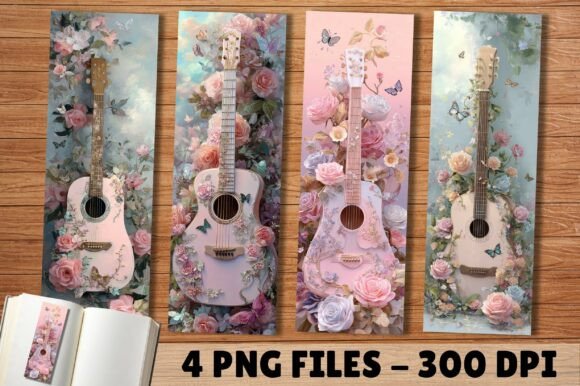 Floral Rose Acoustic Guitar Bookmark