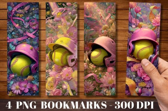 Floral Softball Helmet Sports Bookmark: A Versatile Digital Design for Readers and Creators