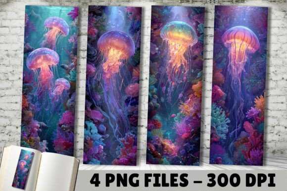 Glowing Neon Jellyfish Undersea Bookmark: A Versatile Digital Design for Creative Engagement