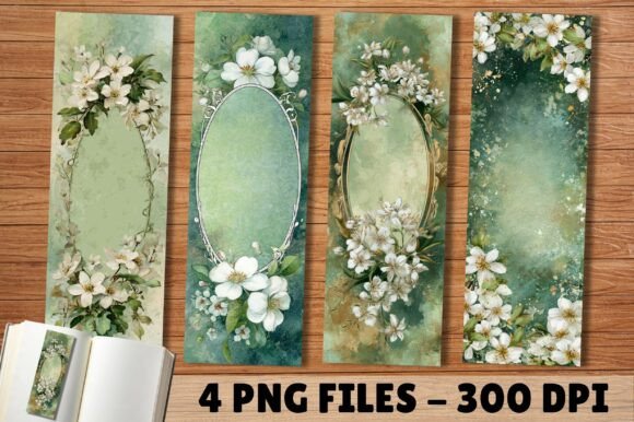 Green Aesthetic White Blossom Bookmark