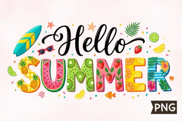 Hello Summer Fruit Lettering Design: Bright, Versatile & Ready for Your Next Creative Project
