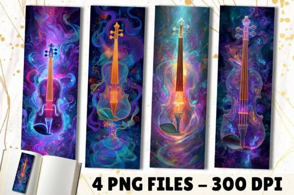 Neon Cosmic Violin Instrument Bookmark