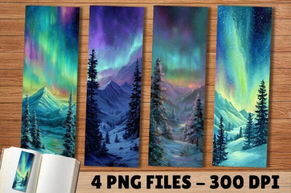 Northern Lights Mountain Winter Bookmark