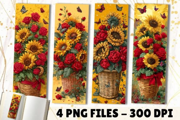 Red Rose and Sunflower Basket Bookmark