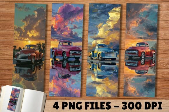 Retro Pickup Truck Sunset Sky Bookmark