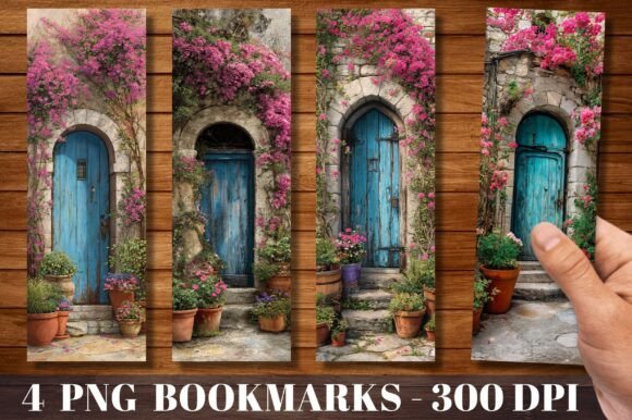 Rustic Blue Mediterranean Door Bookmark