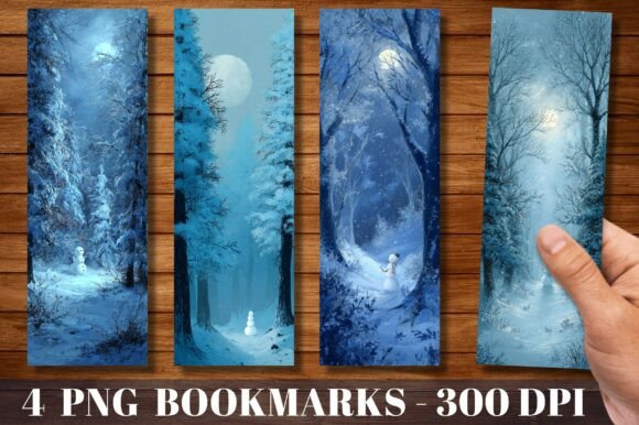 Snowman in Winter Night Forest Bookmark: A Charming Digital Download for Book Lovers and Creators