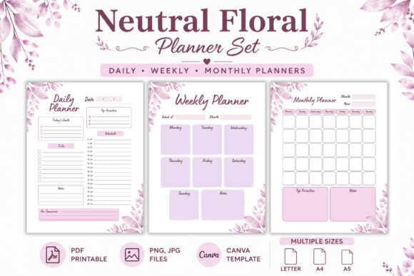 Stay Organized with the Neutral Floral Planner Set: Elegance Meets Intentional Productivity