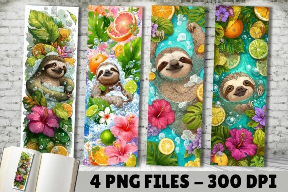 Summer Fruit Hibiscus Sloth Bookmark