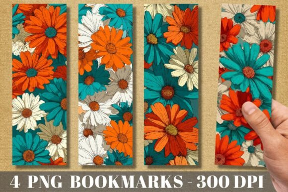 Teal Orange Daisy Flower Bookmark Set