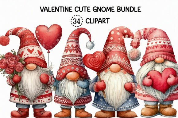Valentine Cute Gnome Clipart Bundle