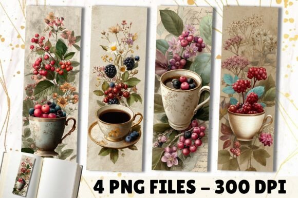 Vintage Botanical Berry Teacup Bookmark