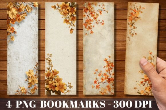 Vintage Orange Floral Autumn Bookmark