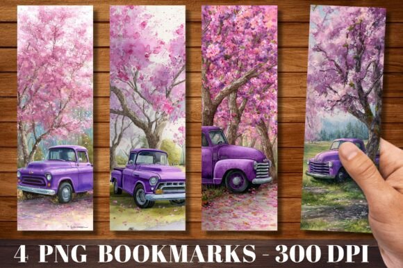 Vintage Truck Cherry Blossom Bookmark: A Charming Digital Download for Readers and Creators