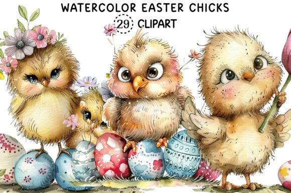 Watercolor Easter Chicks Clipart: Versatile, Print-Ready & Commercial-Ready
