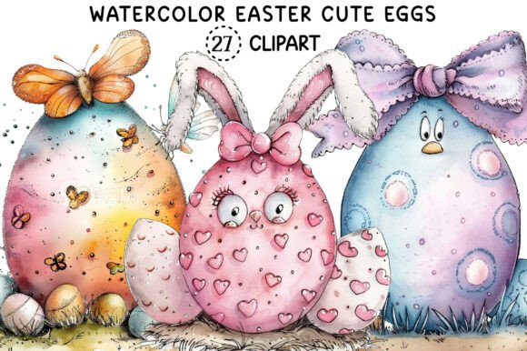 Watercolor Easter Cute Eggs Clipart: Versatile, High-Quality Digital Art for Crafters & Entrepreneurs