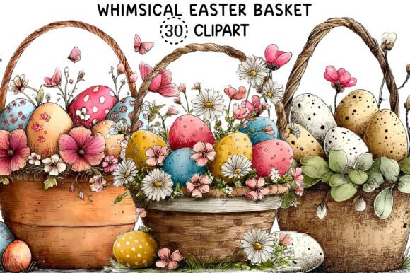 Whimsical Easter Basket Clipart
