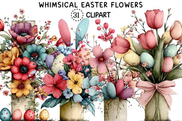 Whimsical Easter Flowers PNG Clipart: A Versatile Creative Resource for Designers and Makers