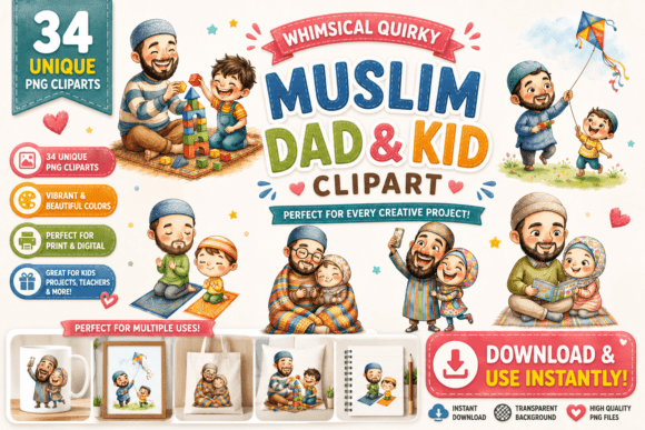 Whimsical Quirky Muslim Dad Kid