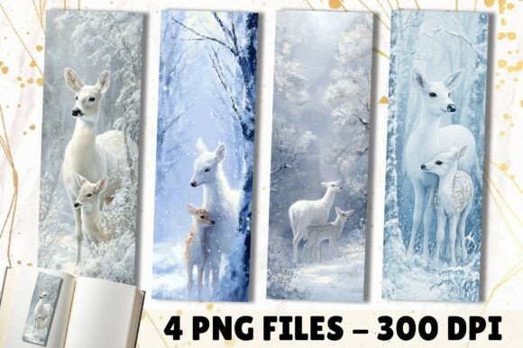White Winter Deer and Fawn Bookmark